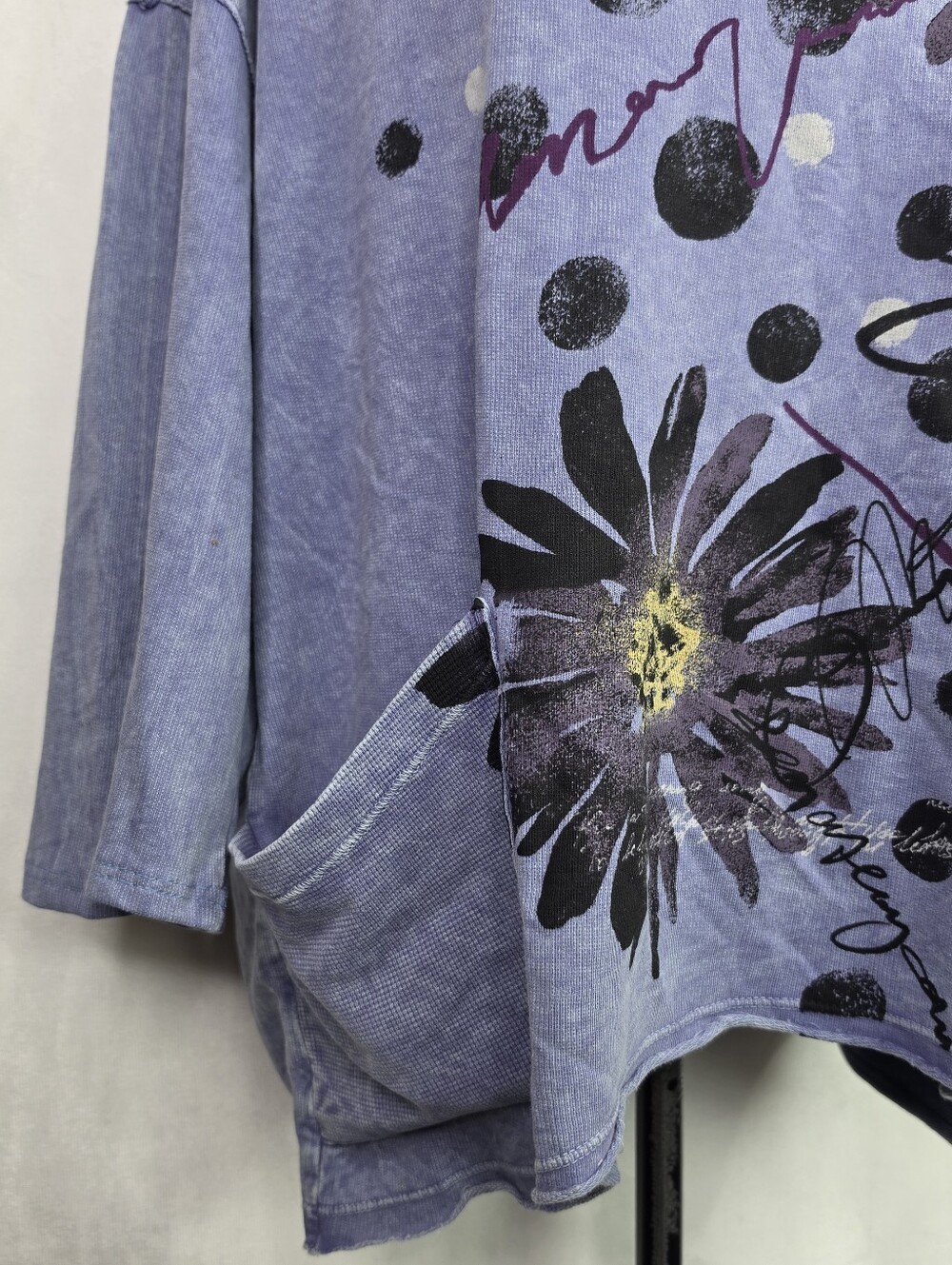 Jess & Jane Floral Polka Dot Mineral Wash Top XL Oversized Sweatshirt USA Made - Picture 3 of 8